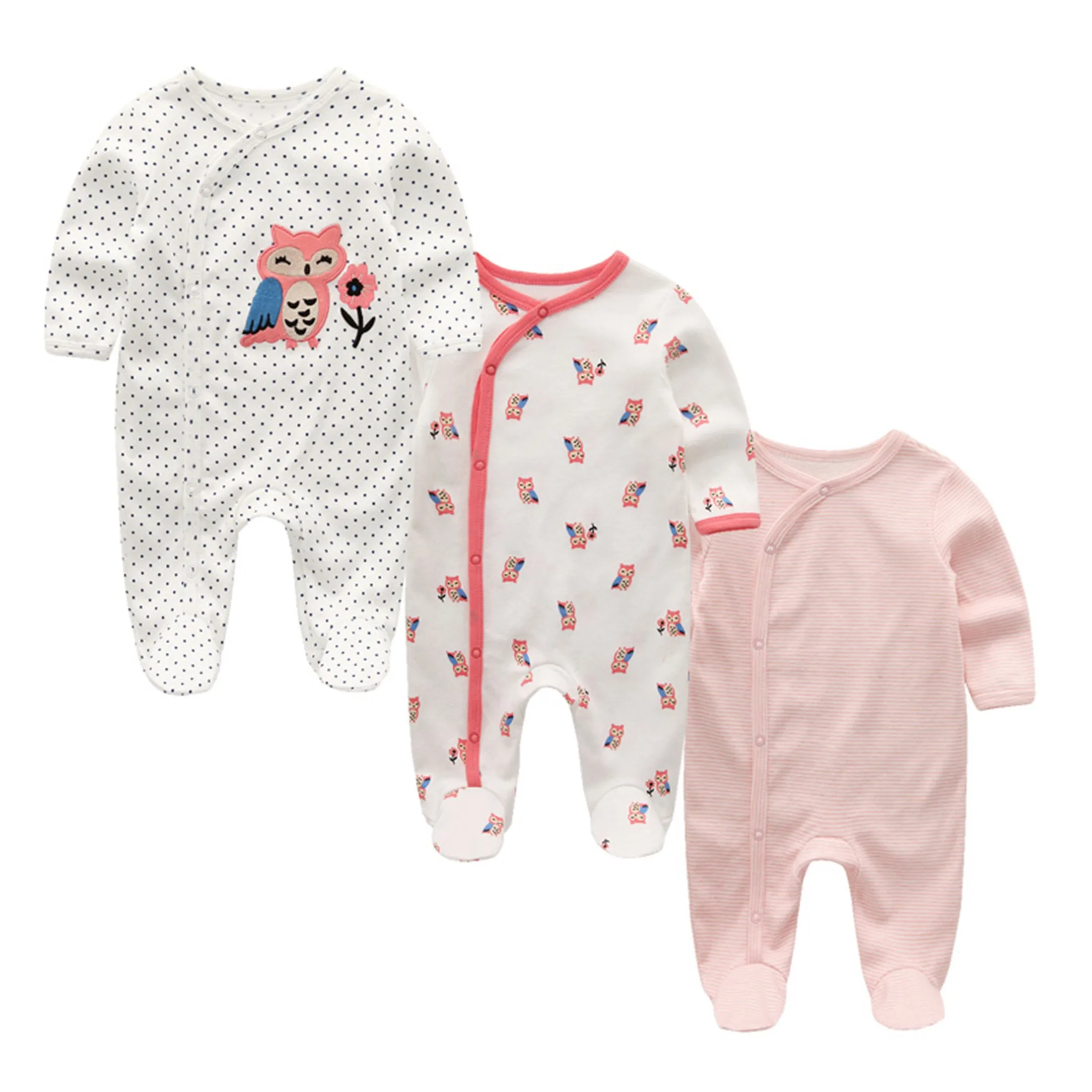 Kiddiezoom 3 Pcs/Lot Winter Unisex Cartoon Long Sleeve Baby Boy Girl Romper 100%Cotton Soft Newborn Jumpsuits Clothing