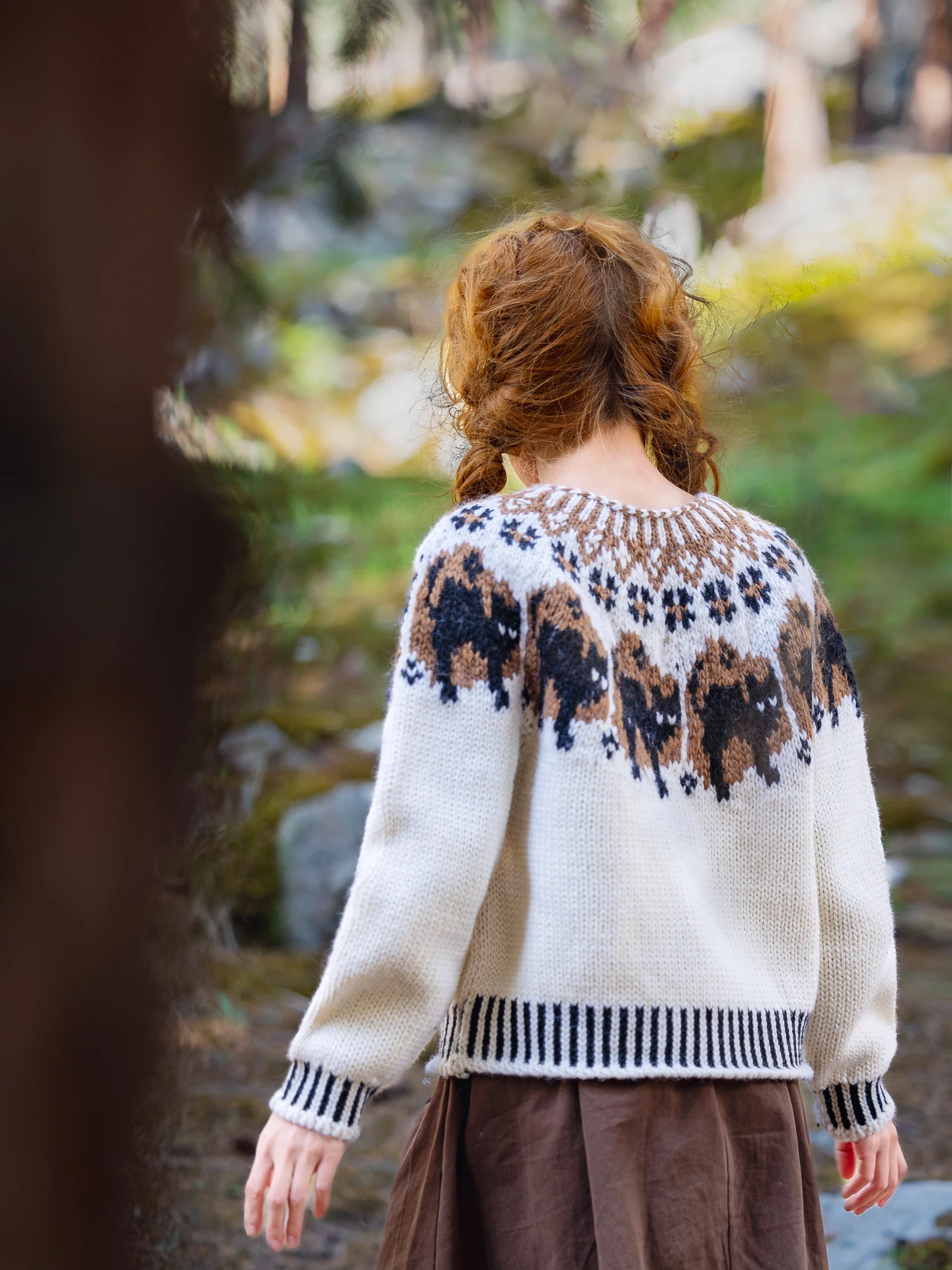 102cm Bust Fall Winter Pullovers Sweaters Women Vintage Fair Isle Nordic Pure Handmade Knitted Little Kitty 100% Wool Sweaters