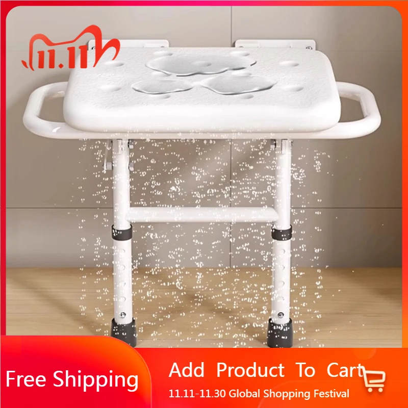 Kursi Kamar Mandi Terpasang Di Dinding Pancuran Kaki Lipat Bangku Nordik Hemat Tempat Tua untuk Penyandang Cacat Furnitur Trendi Tabouret Tua