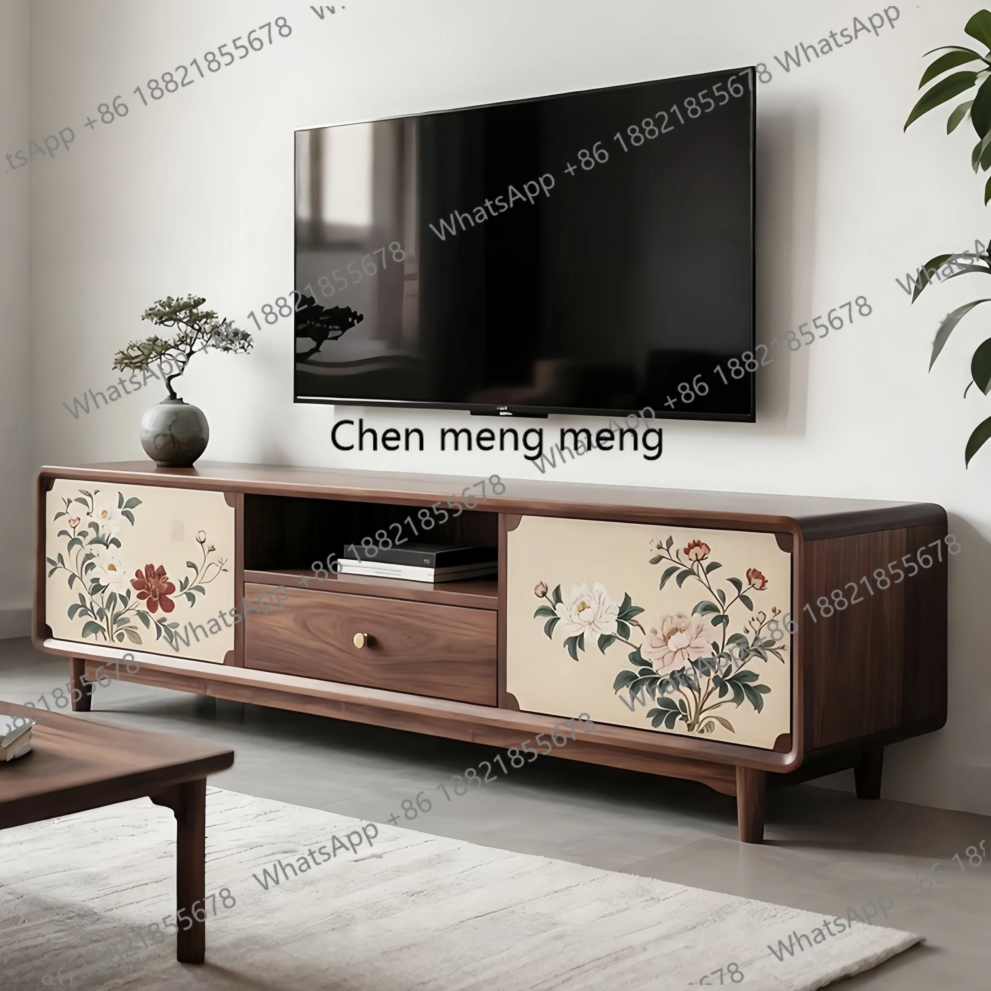 

Отличные скидки на тумбу под телевизор в китайском стиле из дерева с ручной росписью цветов и птиц, из ореха, в стиле легкой роскоши для гостиной, модель Song'