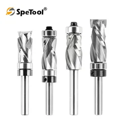 SpeTool 1pc Bearing Compression Spiral Flush Trim Router Bit, Solid Carbide Template Router Bit fo Pattern Work Woodworking Tool