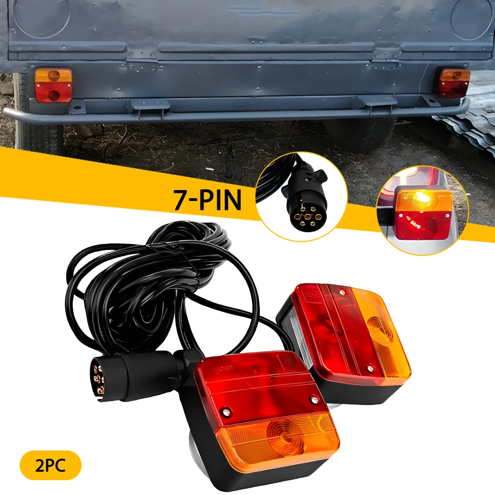 

2Pcs/set 7Pin 2 in 1 Universal Rear Towing Tail Light LED Trailer Halogen Lamp Magnet Base 12V Car Accessories Waterproof IP68