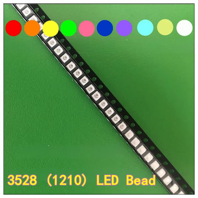 100PCS 3528 (1210) High-Brightness SMD LED Diode Red Orange Yellow Green Pink Purple Ice Blue Warm White for Dashboard Lights