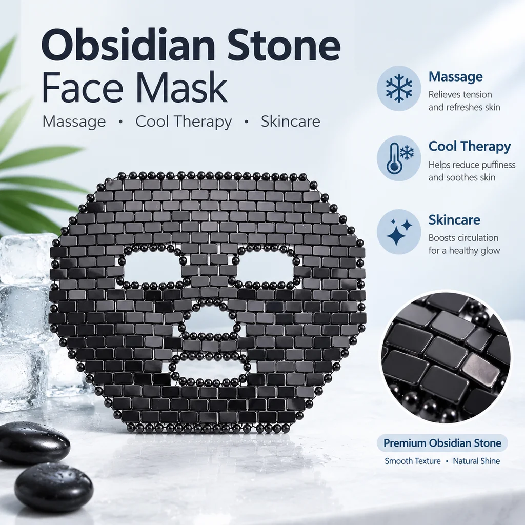 Obsidian Jade Facial Mask Gouache scraper Roller Massager Set Natural Stone Guasha Cold Therapy Anti Aging Jade Mask Beauty Tool