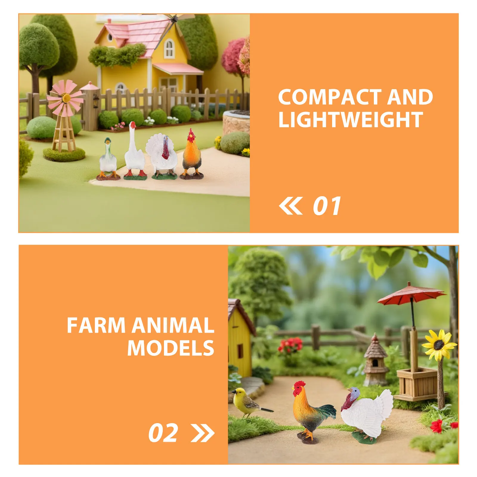 8Pcs Compact Farm Animal Figures Realistic Chicken Goose Duck Mini Plastic Statues for Kids Learning Home Office Desk Garden