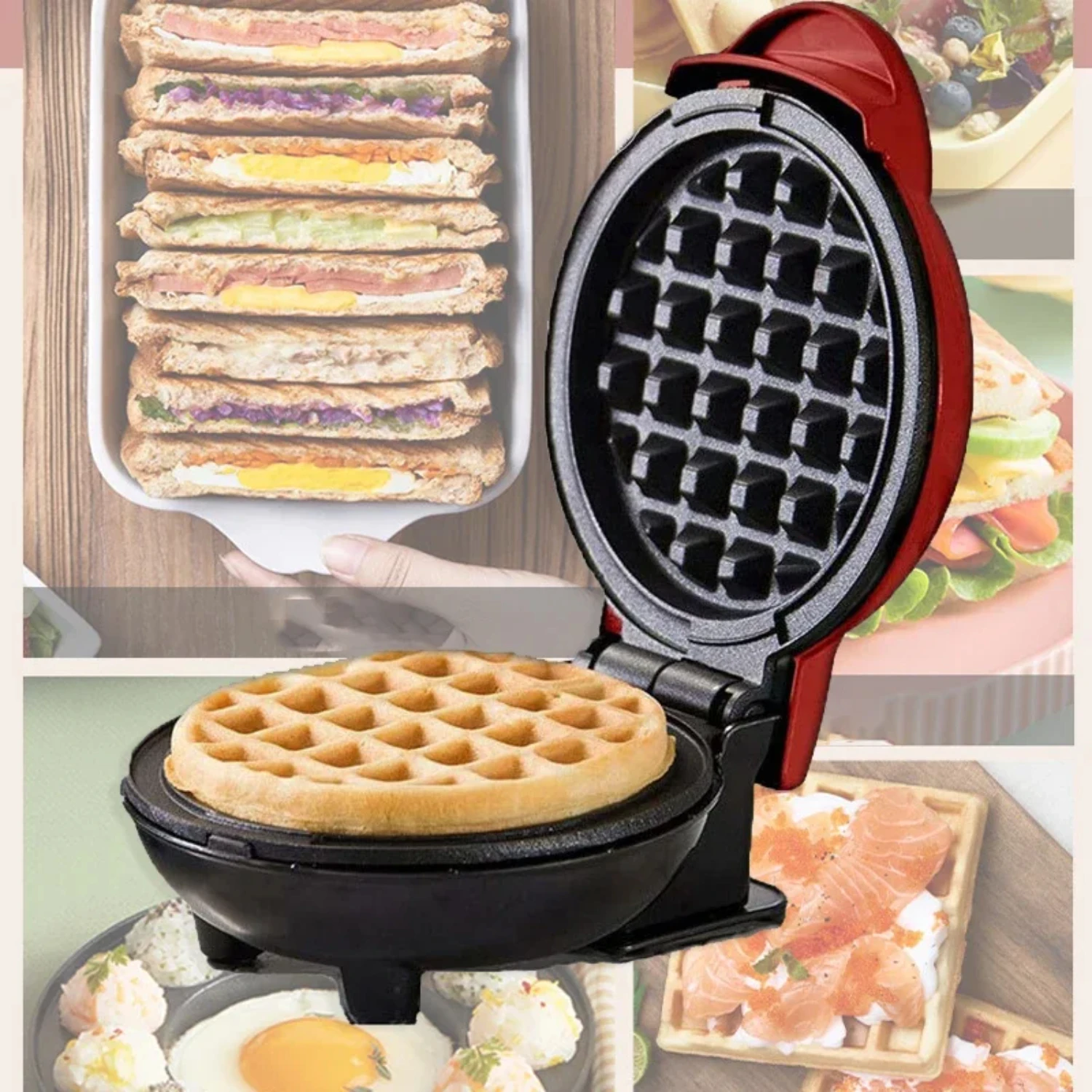 Mesin pembuat wafel Mini bentuk hati, mesin Eggette kue telur gelembung Oven bentuk hati cinta dua sisi dengan dapat disesuaikan