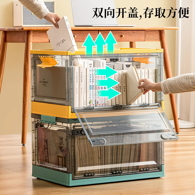 Folding Storage Box 27/40/56/88/120L Transparent Plastic Organizer with Lid Multifunction Cabinet with Pulley Clothes Storage