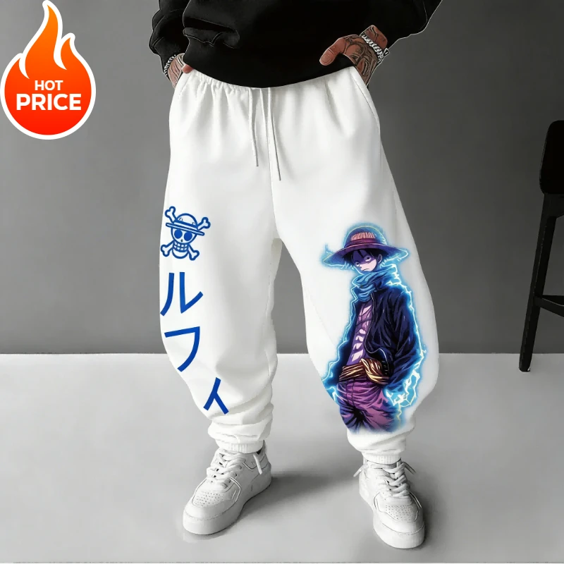 لوفي أنيمي قطعة واحدة Harajuku الرجال خمر السراويل الرياضية الشتوية الشارع الشهير المتضخم النساء طماق غير رسمية Sweatpants للجنسين بوت