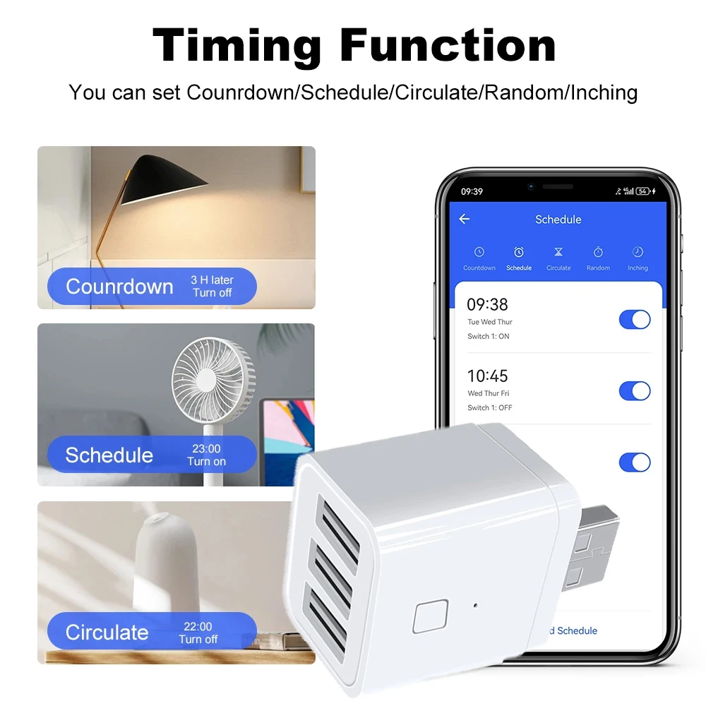 Tuya Smart USB Charger Adaptor Switch 5V WiFi Mini USB Power  Adaptor Smart Life Timing Control Work with Alexa Google Assistant