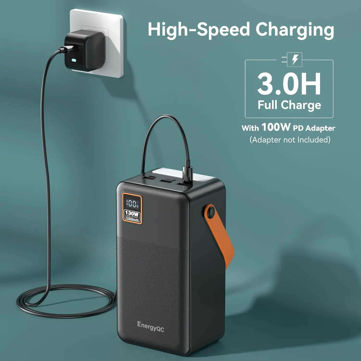 Power Bank, 72000mAh Portable Power Station, 130W Max Battery Pack, 266.4Wh Fast Charging Compatible with Laptop MacBook iPhone