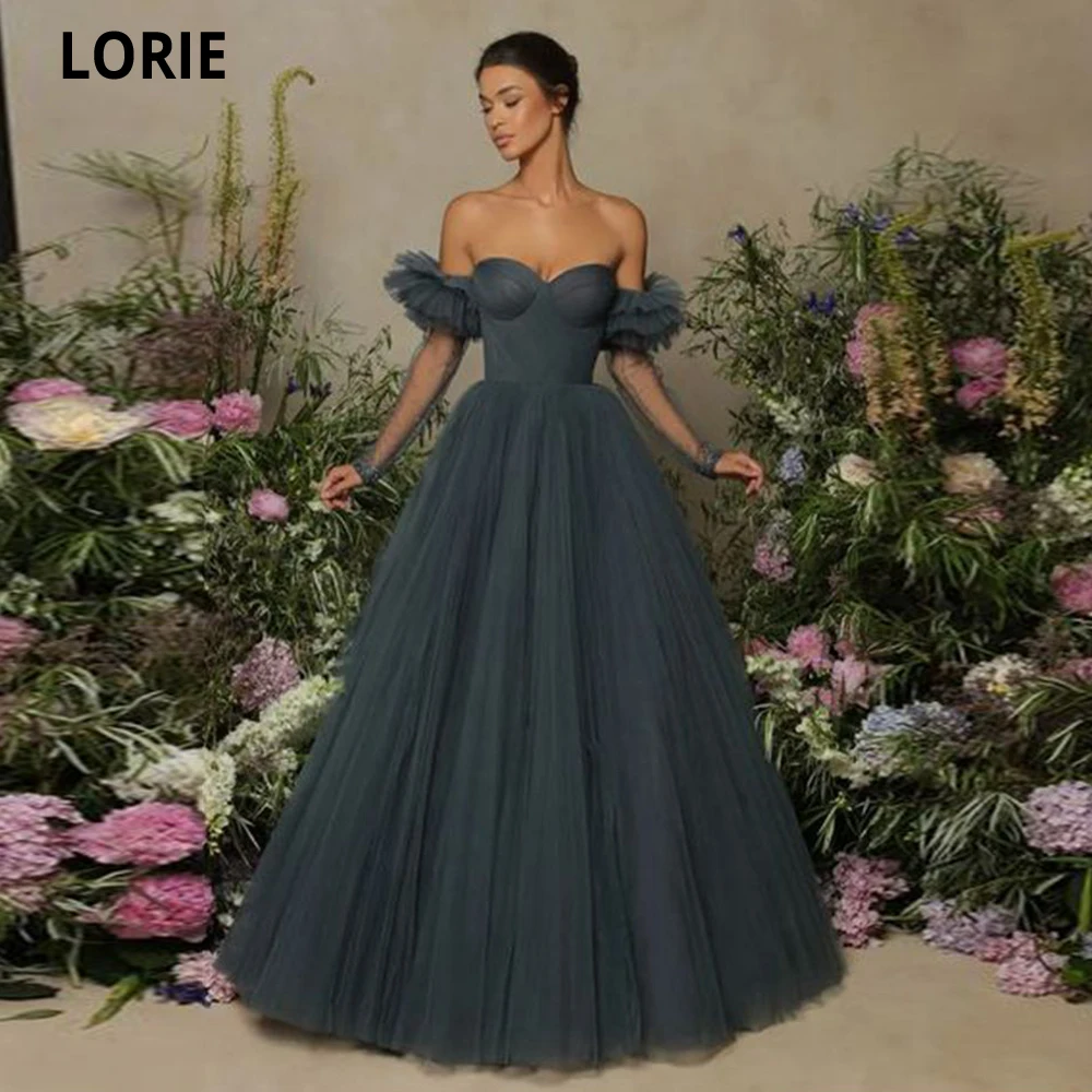 

LORIE Elegant A-line Prom Dress Sleeves Beadings Sweetheart Pleat Tulle Evening Gowns Party Graduation Dresses Vestido De Noche