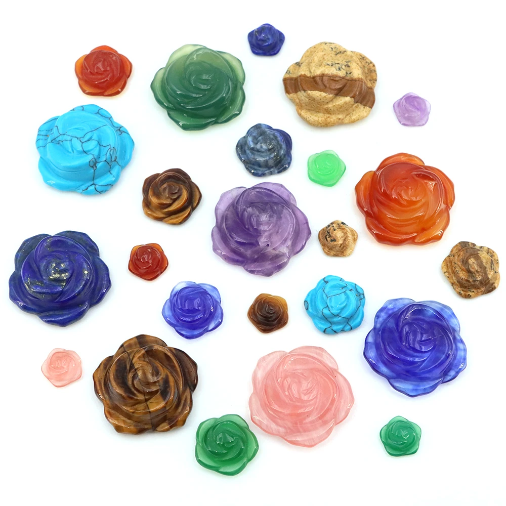 

10 15 25mm Rose Flower Beads Natural Stone Carving Crafts Home Decoration DIY Pendants Necklace Reiki Gemstone Love Jewelry Gift