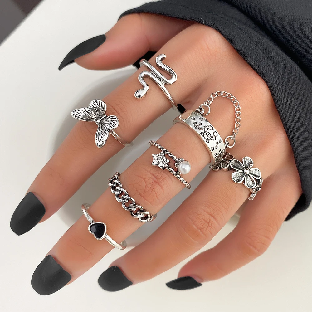 DAXI 2023 Kpop Gothic Aesthetic Skull Heart Punk Ring For Women Girls Fashion Vintage Jewelry Jewelry Accessories