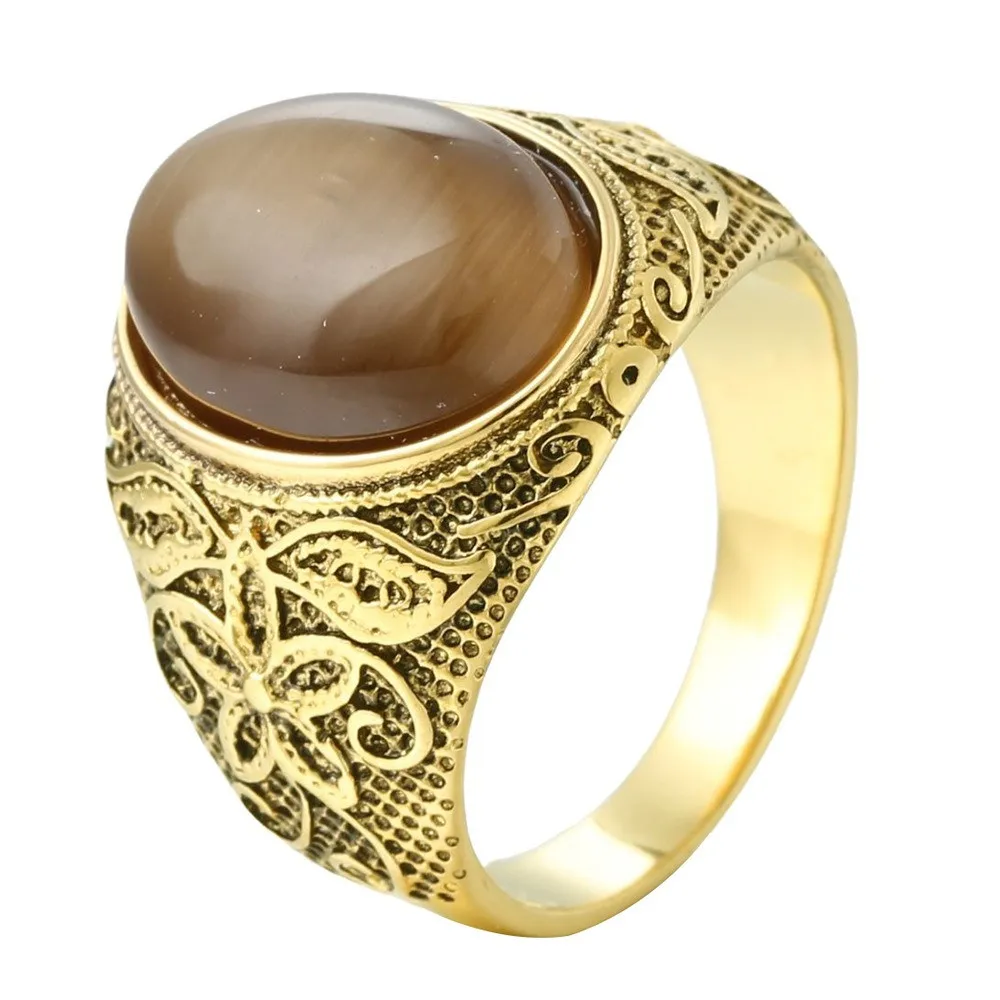 Natural Jade Agate Gemstones Vintage Pattern Carved Rings for Men14K Gold Filled Stainless Steel Masculine Finger Bands Dubai 4