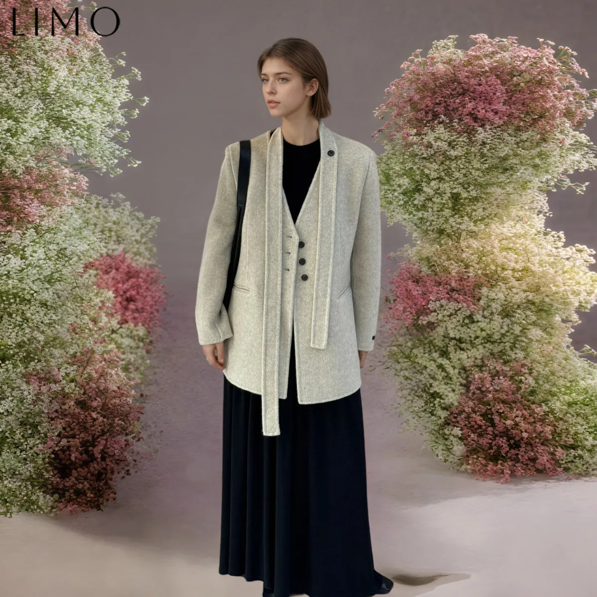 

LIMO Women's Tie Waist Cardigan Coat Wool Cotton Blend Open Front Long Coat for Autumn Winter Designed for convenience