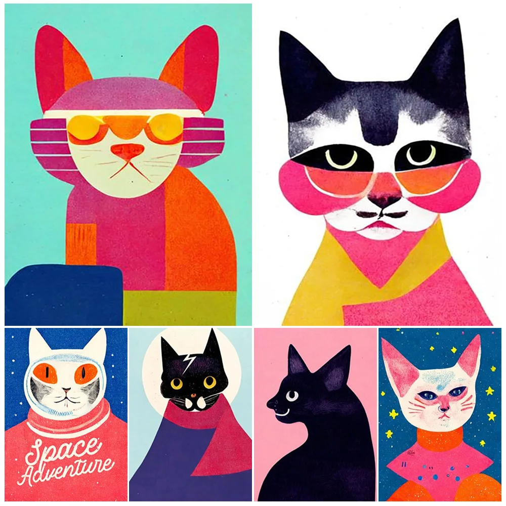 

Cartoon Cat Animals Dog Poster Wall Art Canvas Painting Posters Prints Home Decor Wall Pictures For Living Room Unframed