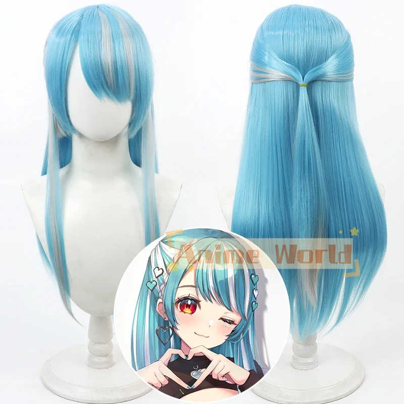 

Парик для косплея Shiranami Ramune Vtuber, синий, серый, 70 см, термостойкие синтетические волосы, вечеринка на Хэллоуин, ролевые игры, карнавал + шапочка для парика