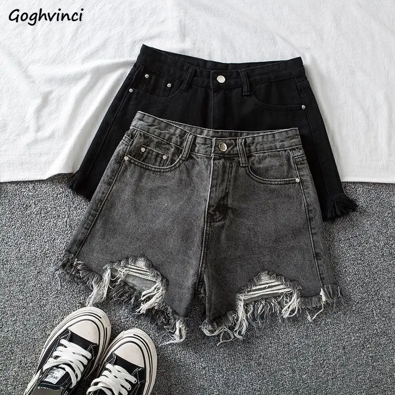 Denim Shorts Women High Waist Fur-lined Tassel Hole Ins Students Korean Fashion Chic Streetwear Daily Casual Summer Classic Y2k