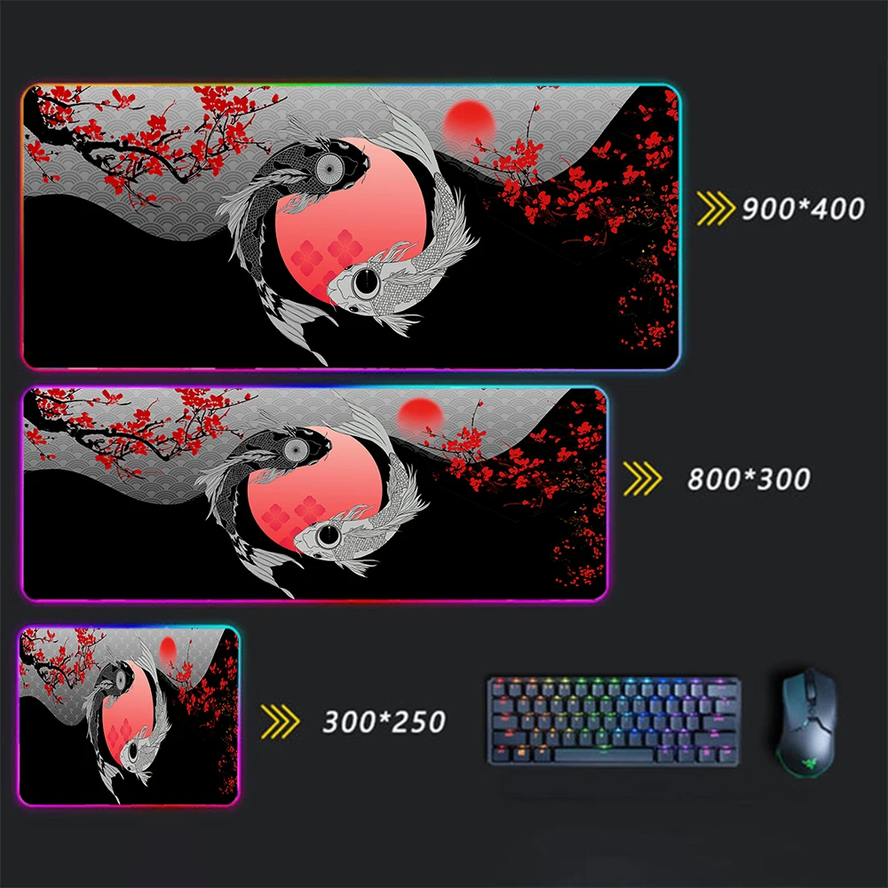 RGB Luminous Mousepad Koi Thickened Mouse Pad Japanese-style Large Table Pad Encrypted Anti Skid Super Large Video Game Office