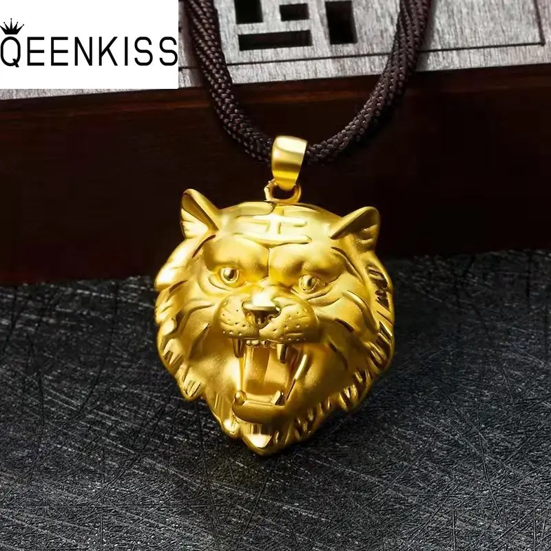 

QEENKISS NC5313 Fine Jewelry Wholesale Fashion New Hot Woman Man Party Birthday Wedding Gift Tiger 24KT Gold Pendant Necklace