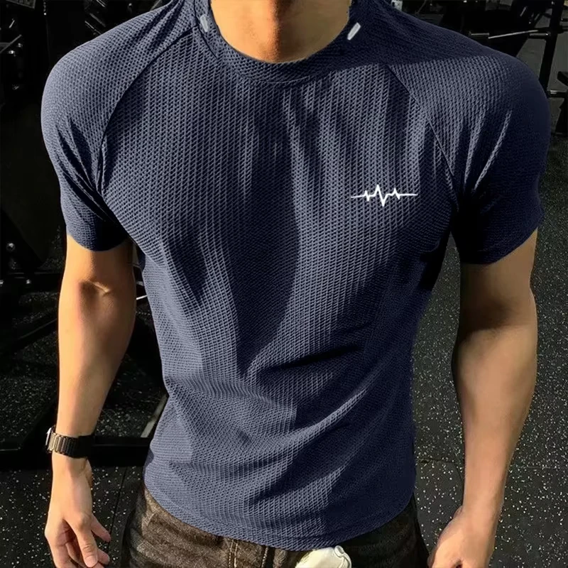 New Men's Short Sleeve Honeycomb Pattern Quick Dry Ice Skin Cool Feeling Men's T-Shirt Breathable Wicking Elastic Sportswear image 6