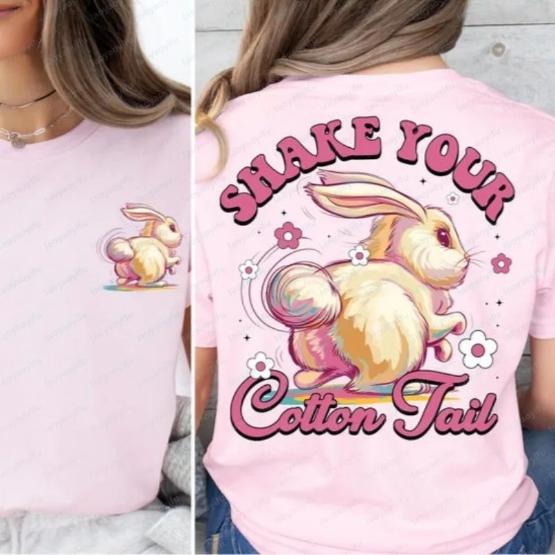 Easter Shake Your Cotton Tail Graphic O-neck Tops Happy Easter Cute Bunny T-Shirt Fun Festival Clothes for Women Ropa Mujer Tee