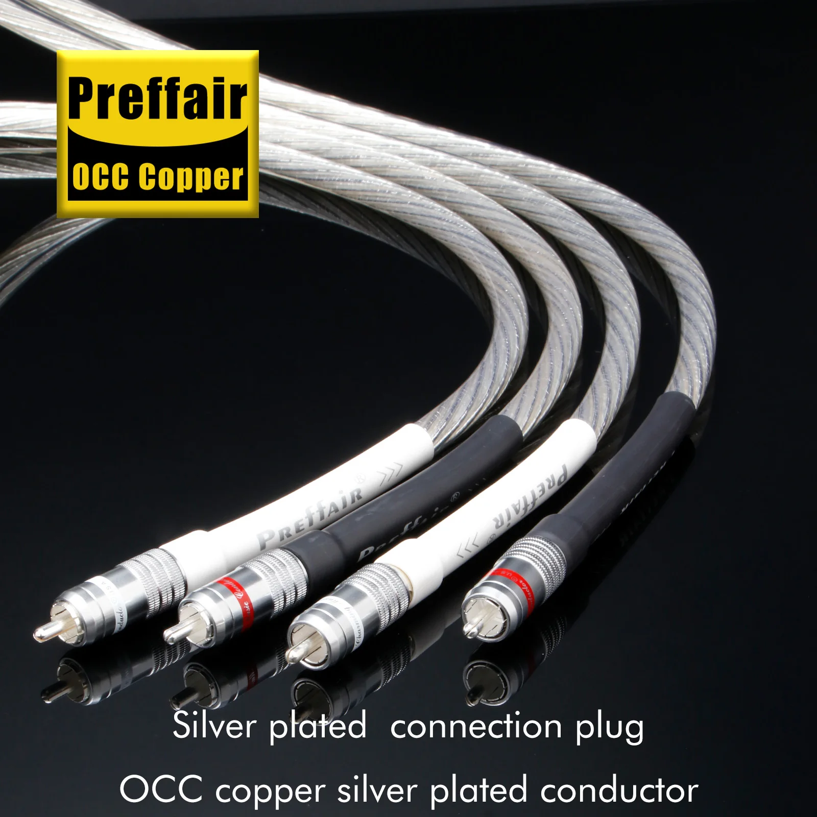 Pair RCA Audio cable occ sterling silver rca wire for CD amplifier with Rhodium Plated Plug