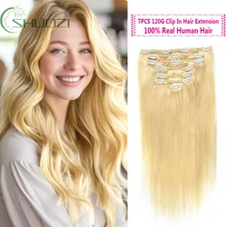 Extensiones de cabello humano con Clip, pelo liso Rubio, Remy, sin caída, cabello humano Real para cabello fino