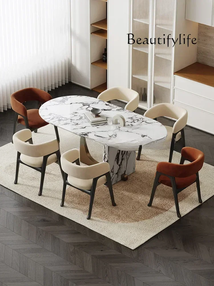 Nordic Mild Luxury Marble Vintage Dining Table Villa Home High-End Designer Oval Dining Table