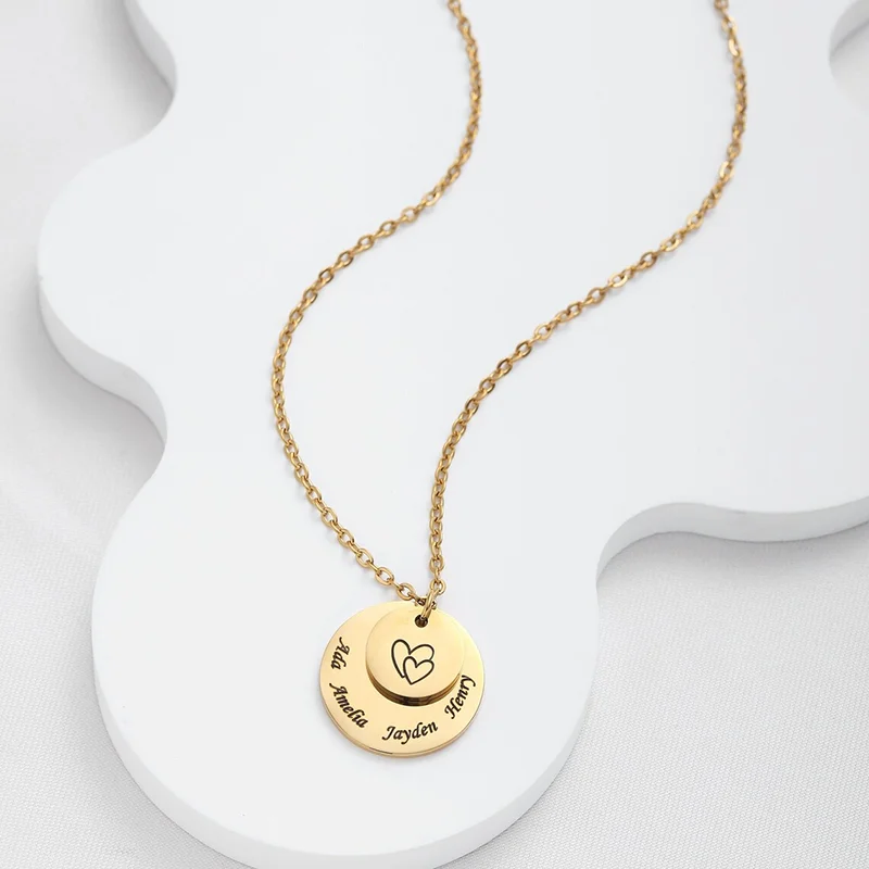 

Подвеска-диск с гравировкой имени, персонализированное изящное двойное многослойное колье, минималистичное украшение, подарок для женщин