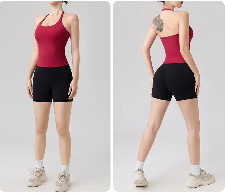 2-teiliges Sport-Set mit Neckholder-Top und Riemchen-BH, Shorts, nahtlosem Yoga- und Fitness-Leggings-Set, Lauf- und Fitness-Sportshorts-Anzug für Damen – Detail 8