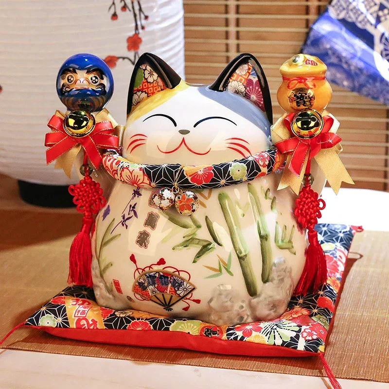 

8 Inch Ceramic Lucky Cat Maneki Neko Fortune Cat Statue FengShui Ornaments Handicraft Money Box Home Decoration Business Gifts