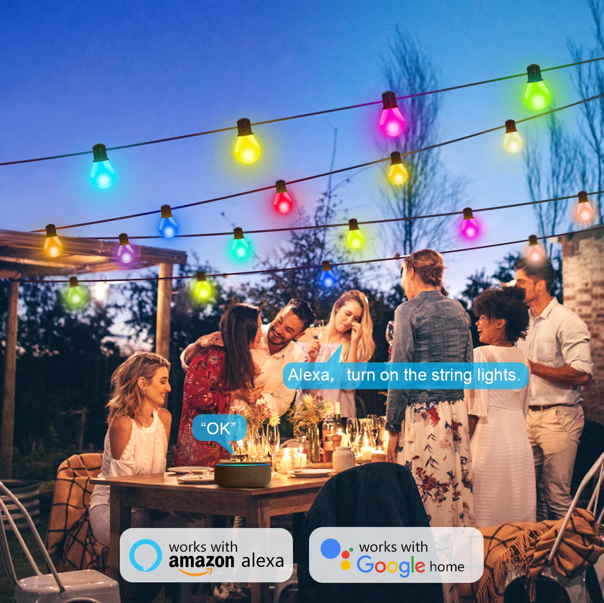 Tuya Smart LED Lâmpada String Light, Festão Festão, Wi-Fi, USB, Fairy Lights, Quarto de Natal, Jardim ao ar livre, 15m, 25 lâminas, G40