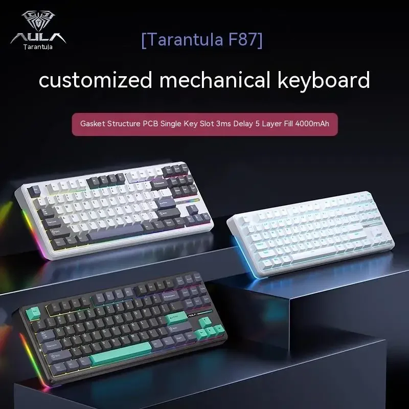 Aula F87 Mechanical Keyboard 3 Mode Wired/2.4g/Bluetooth Wireless Keyboard 87 Key Hotswap Rgb Pbt Tarantula F87 Gaming Keyboard