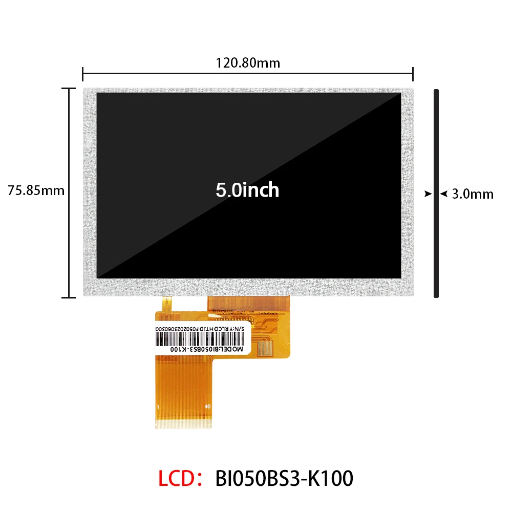 Touch Screen para Monitor de Sinal, Placa HDMI, Módulo IPS, Resolução de 1000 Nits, RGB, TFT, HD, BI050BS3-K100, 5 ", 800x480