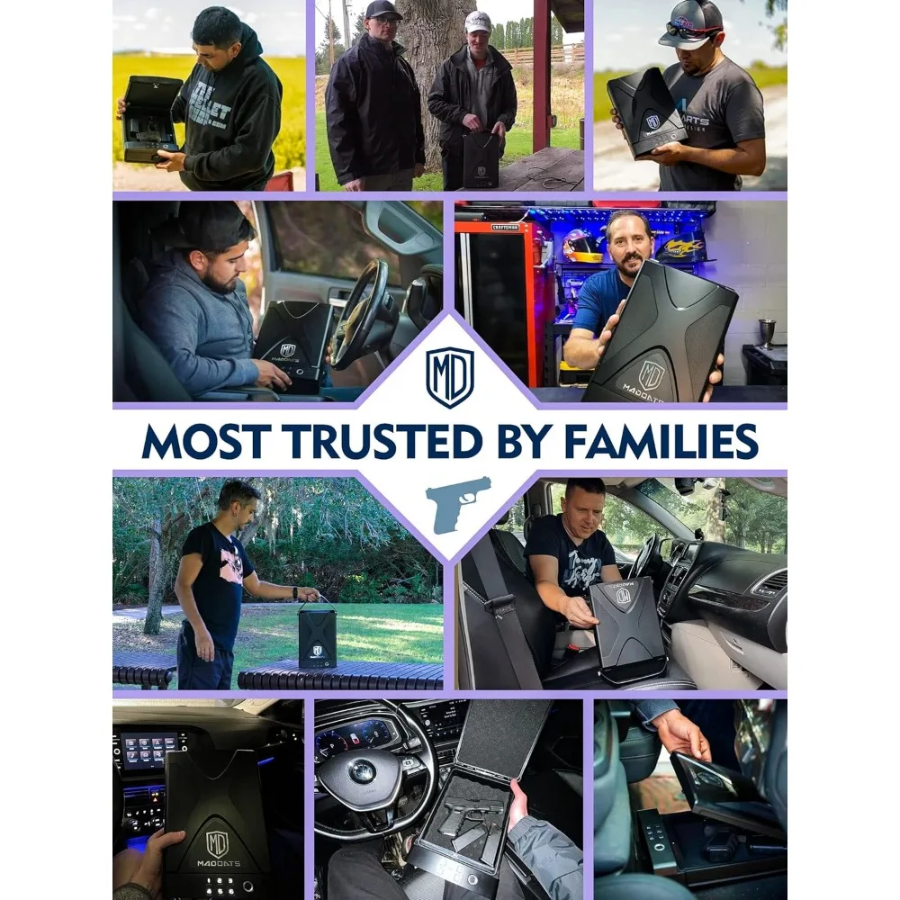 Car Gun Safe, Portable Biometric Safes for Pistols with Cable, Fingerprint & Keypad & Key Access Handgun Lock Box for Vehicle Tr