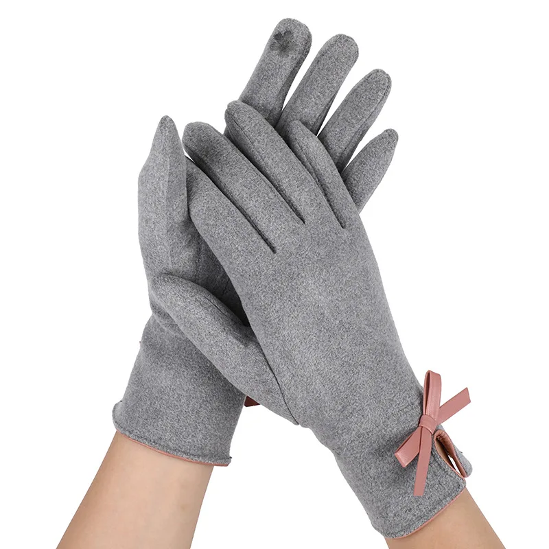 

Women Autumn Winter German Velvet Warm Embroidered Flowers Touch Screen Driving Mitten Female Leather Bow Sport Cycling Glove P1