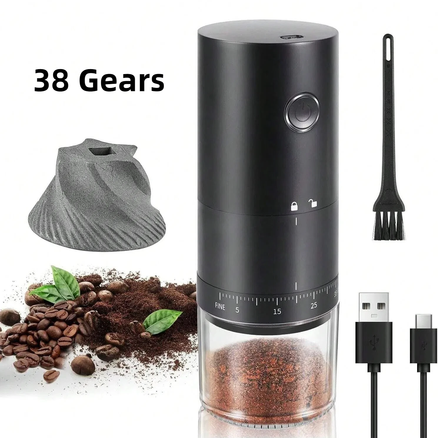 2024 New Portable Electric Coffee Grinder 38 Gears Adjustment Ceramic Filter Long Battery Life One-Button Start Bean Grinder