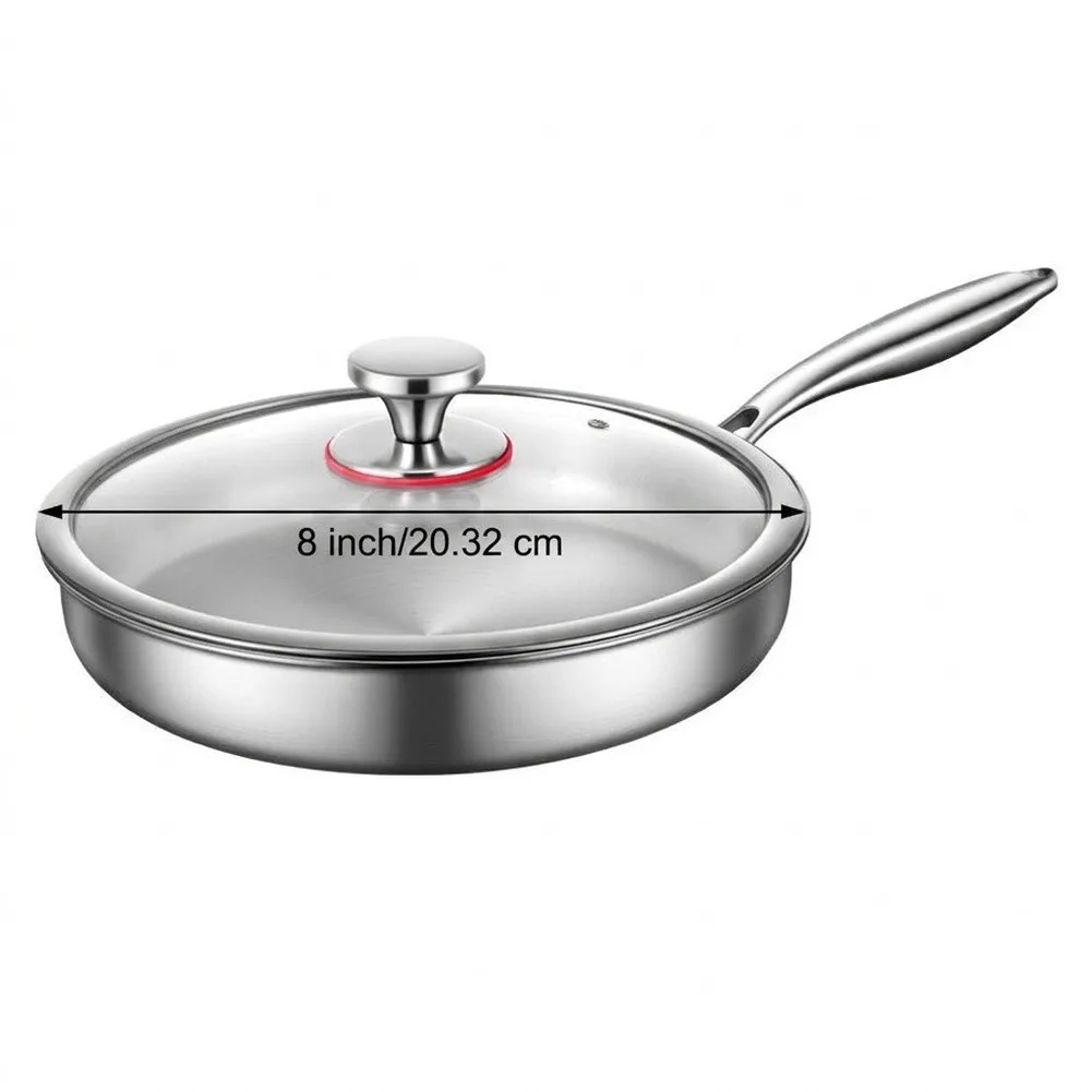 Stainless Steel 20cm Frying Pan with Lid Designed for Multi-Functional Use Including Frying Simmering and Braising