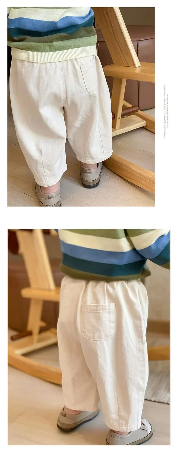 Einfarbige Freizeit-Hosen für Kinder, Jungen und Mädchen, lockere, knöchellange Hosen mit Taschen für Frühling und Sommer, Kleidung für Kleinkinder. – Detail 2