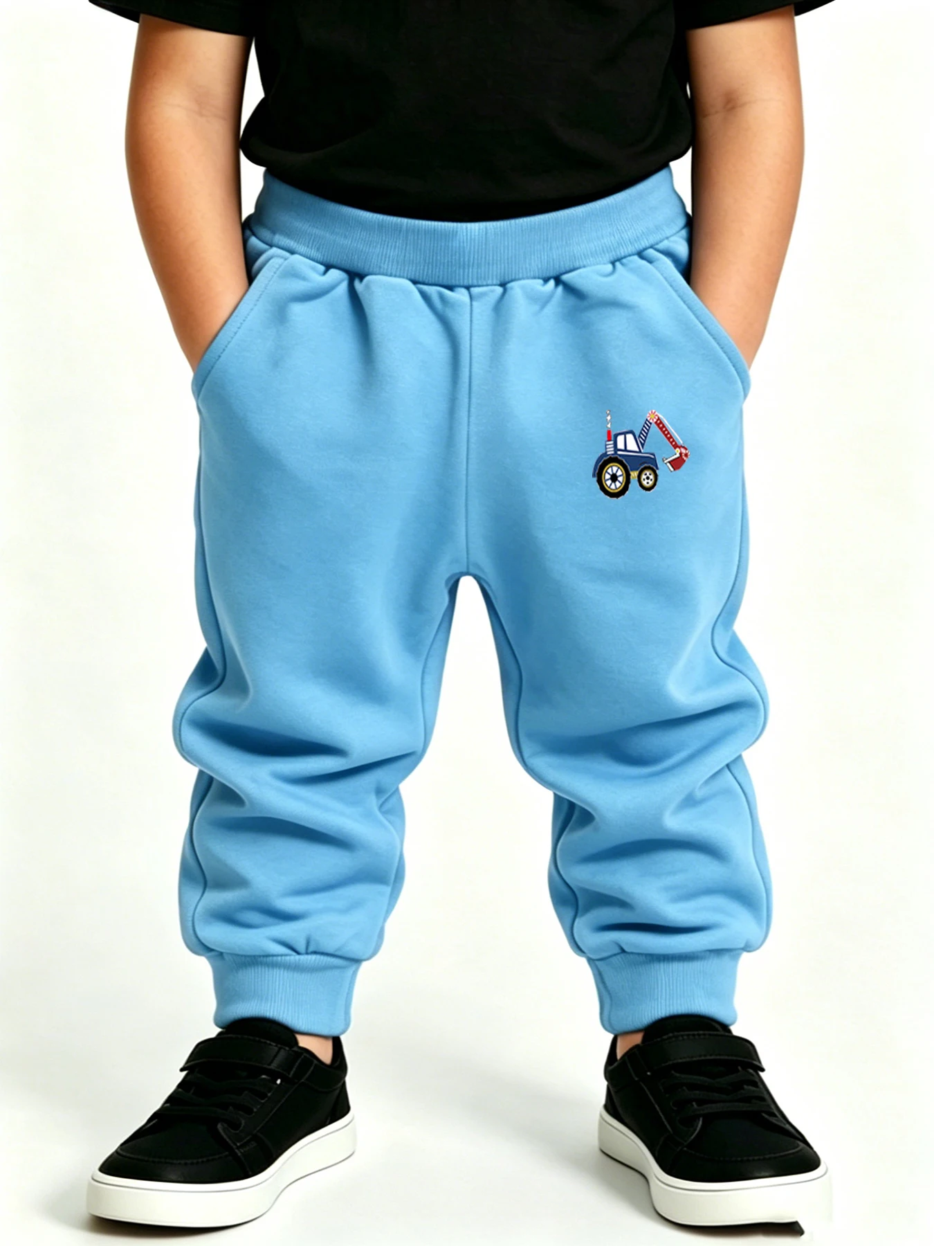 Kids Outdoor Digger - กางเกงวอร์มพิมพ์ลายรถขุดการ์ตูนสำหรับเด็ก กางเกงจ็อกเกอร์เนื้อนุ่มพร้อมเอวยางยืด สีฟ้าอ่อน สำหรับเด็กชายและเด็กหญิง กางเกงลำลองสำหรับกีฬาและใช้งานประจำวัน