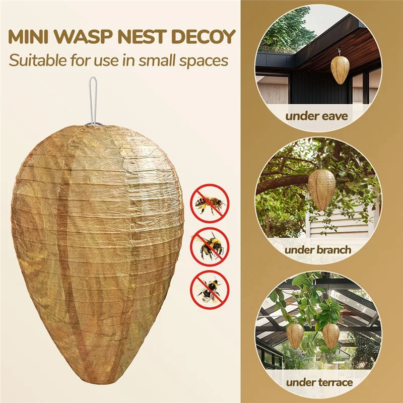

8 Pack Mini Size Paper Wasp Nest Decoy Hanging Fake Wasp Nest For Wasps Hornets Yellow Jackets Durable Easy Install