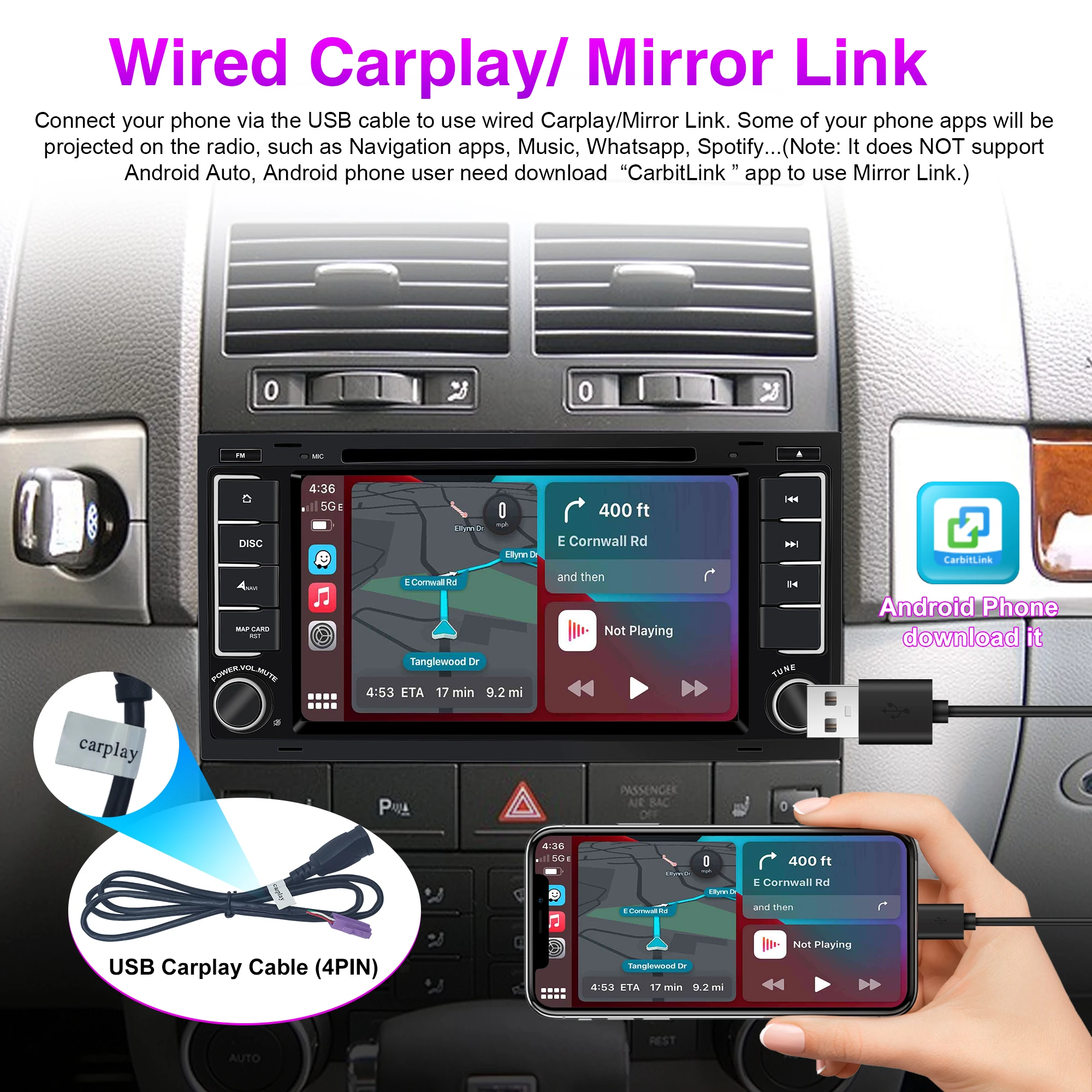 

Android Car radio for VW Volkswagen Touareg T5 Transporter stereo screen Carplay Android Auto, GPS Navi [2G RAM+16G ROM]