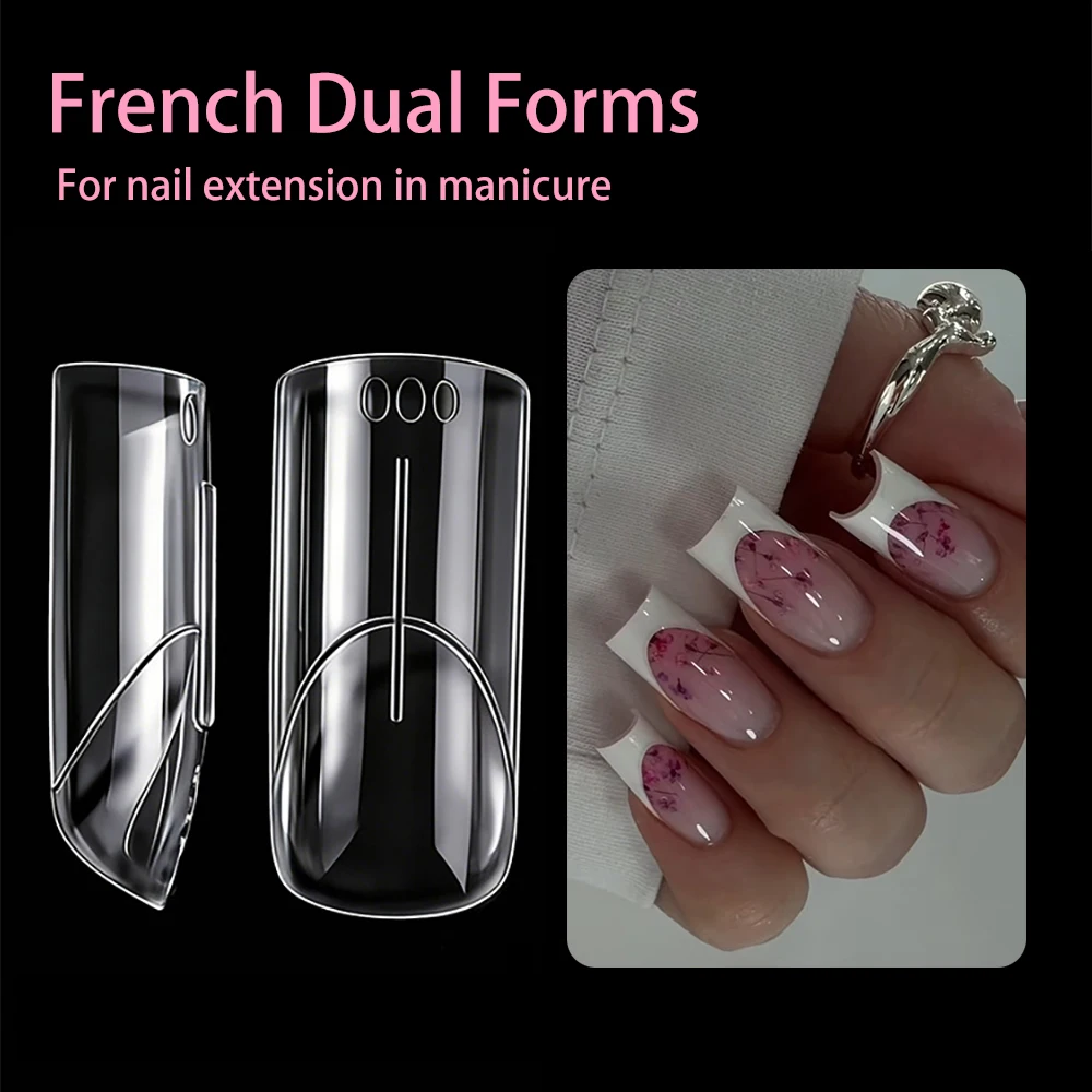 Russian Dual Nail Forms with French Line 14 Sizes Square Coffin Building Gel Extension Tips Clear Pro Salon DIY 140pcs