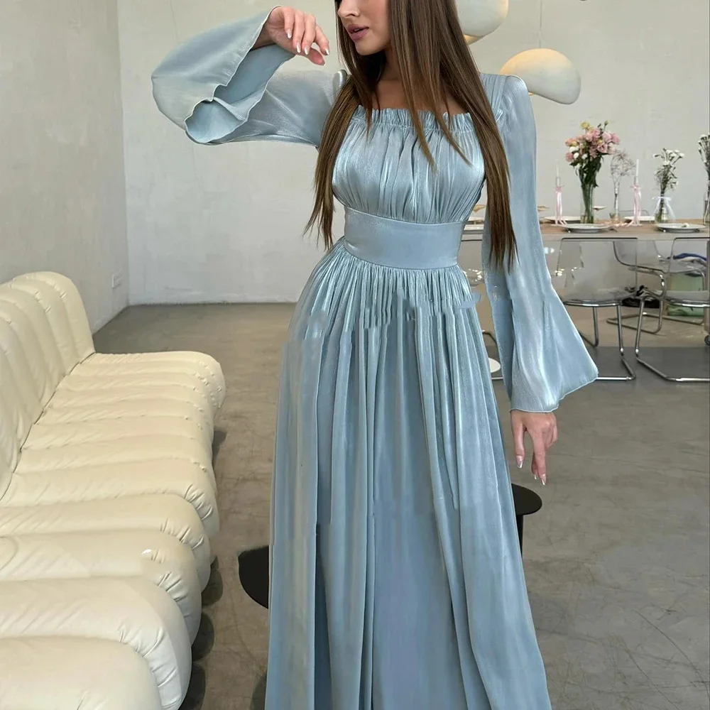 Muloong Square Neckline Floor-Length Women Elegant And Pretty Luxury Prom Dress