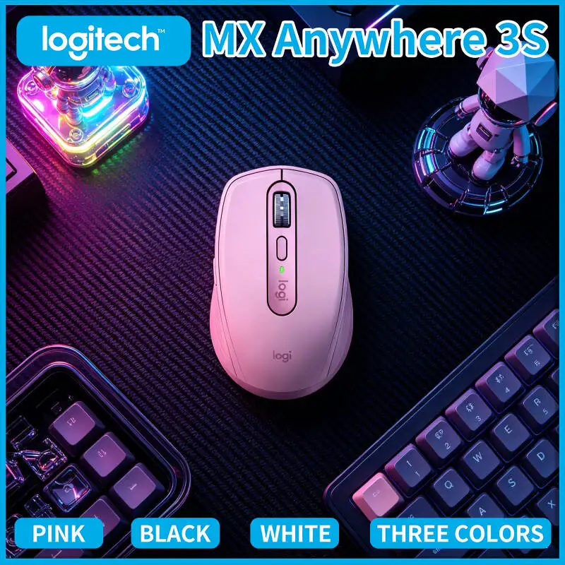 Compact Logitech MX Anywhere 3S Mouse - 8K DPI Darkfield, Hyper-Scroll, Silent Click, Office Travel Use, Anti-Slip Grip