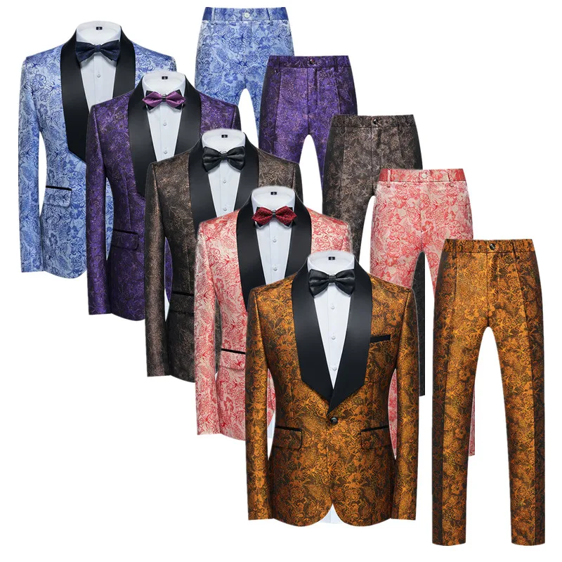 

Новинка 2023 года, мужские жаккардовые свадебные костюмы, королевский синий, белый, британский стиль, мужской деловой банкетный смокинг, пиджаки и брюки