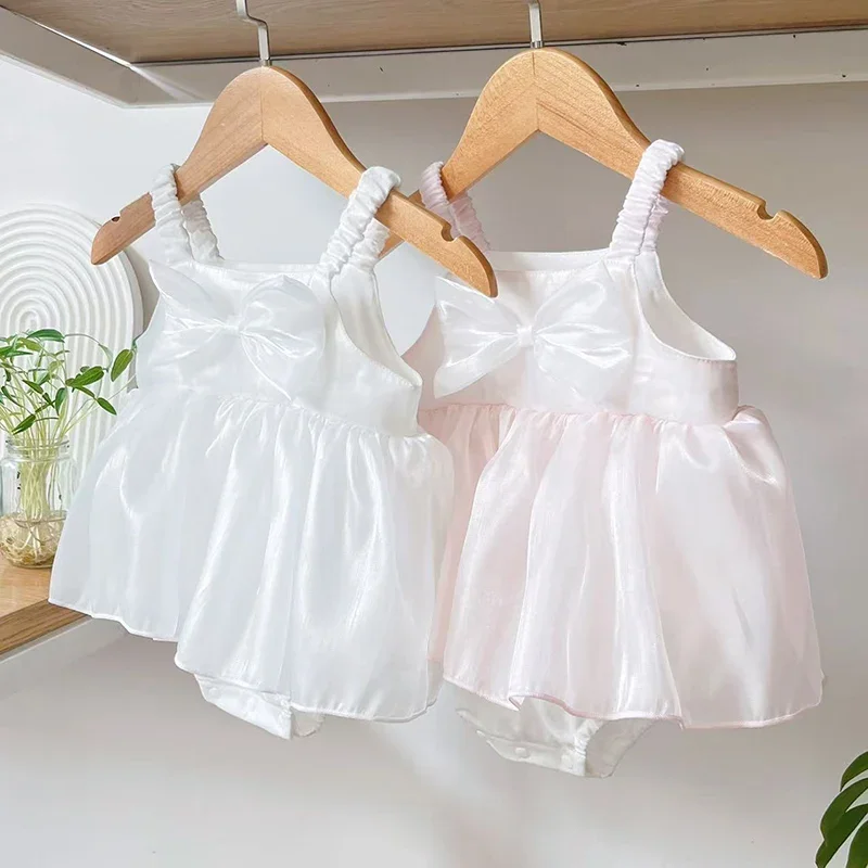 2026 New Summer Infant Baby Girls Bodysuits Sleeveless Cotton Splicing Toddler Baby Girls Jumpsuit 0-24M Baby Girls Clothing