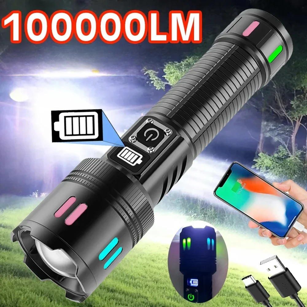 

High Strong Power LED Flashlight Rechargeable USB Tactical Flashlights Long Range 2500M Zoom Torch Light Fishing Emergency Lamp