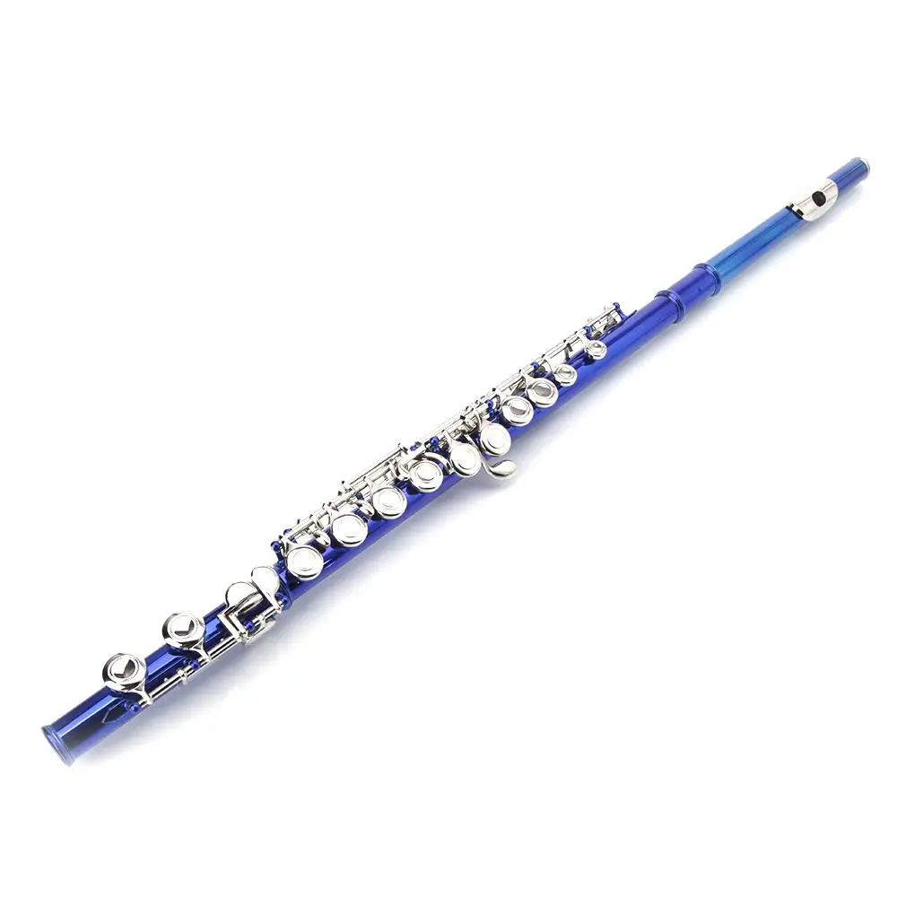 

16-Key Cupronickel Closed Hole Concert Flute in Blue - Perfect for Bands & Beginners